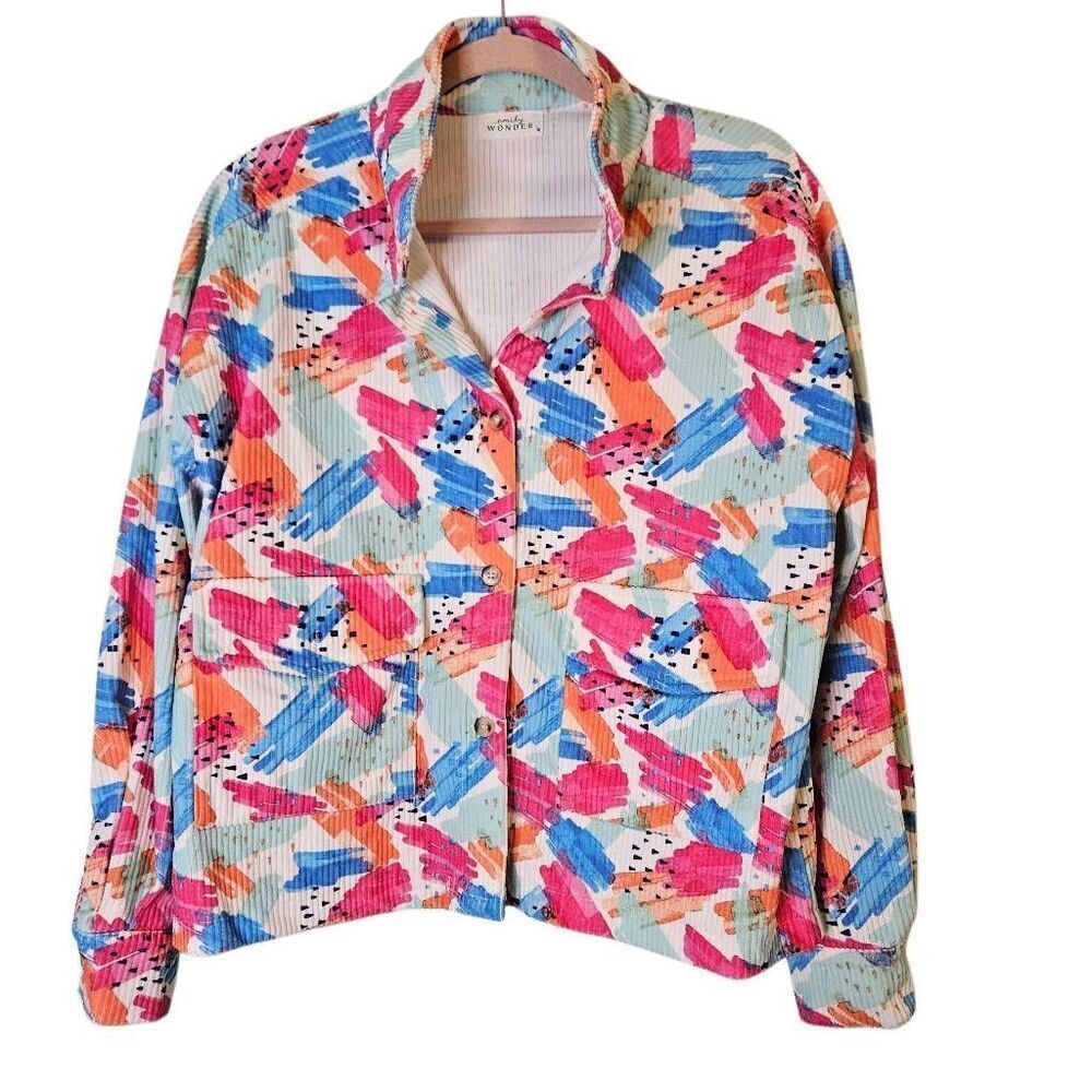 Emily Wonder multicolored soft corduroy jacket, box cut. M